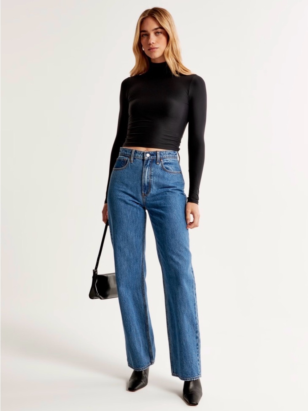 Abercrombie & Fitch Black Long-Sleeve Mock Neck Seamless Top